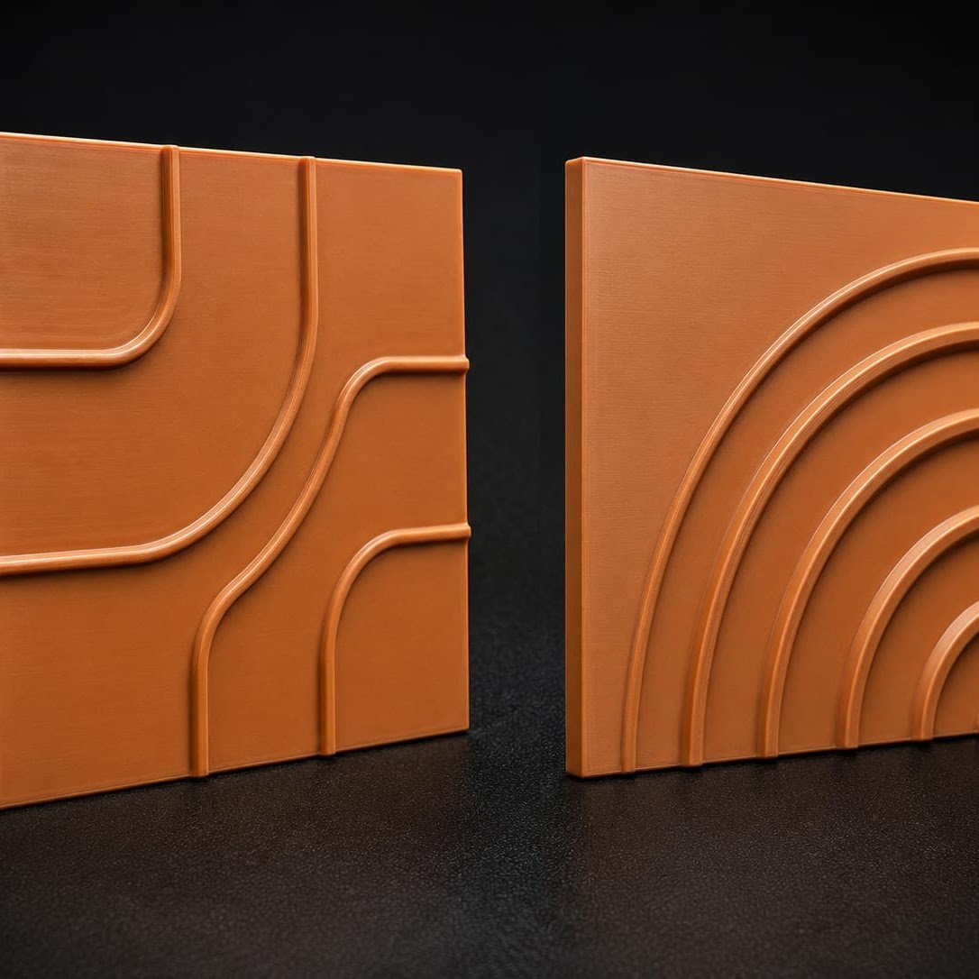 Terracotta 3D-printed decorative tile models with relief patterns